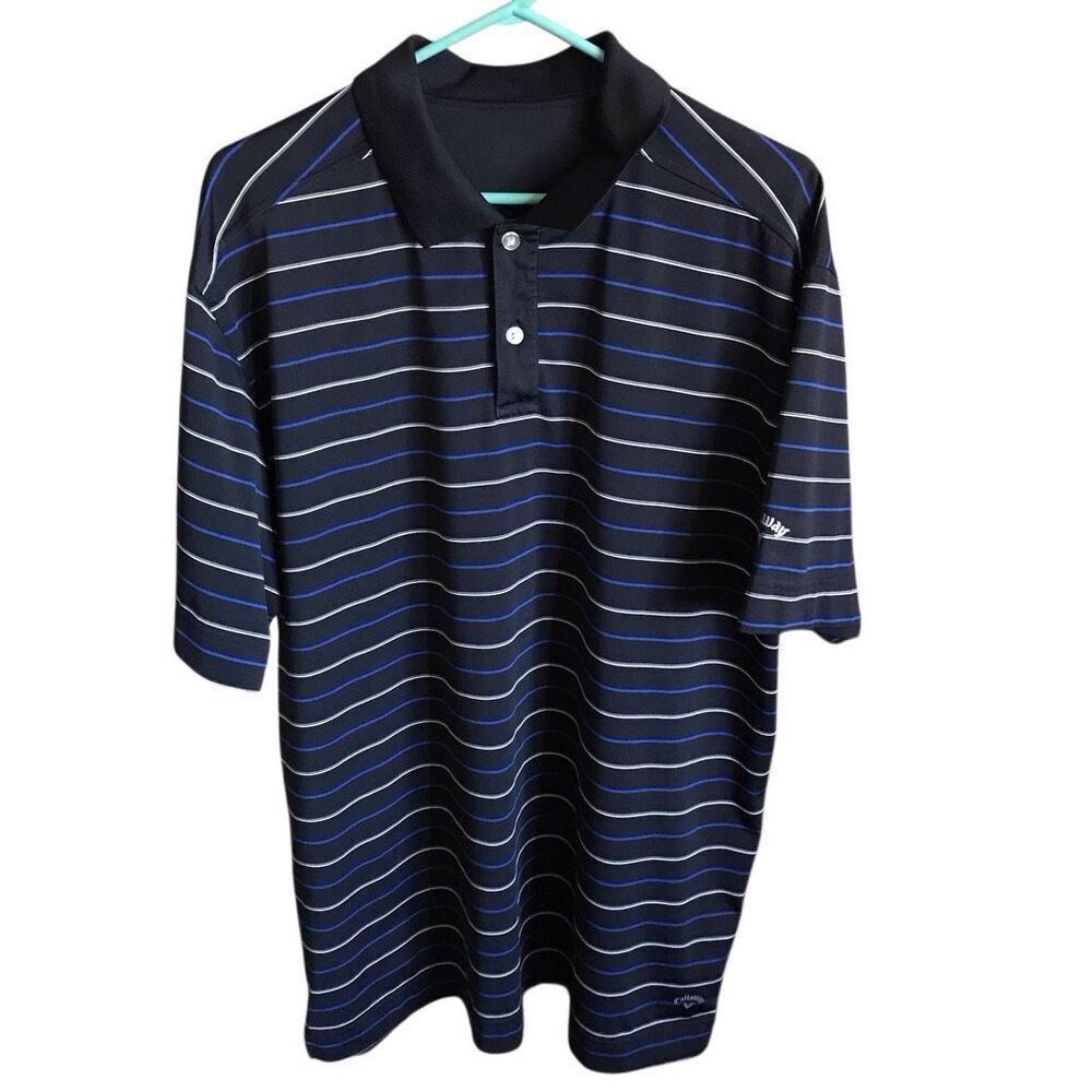 Callaway golf polo men’s Size XL black blue striped short sleeve athletic shirt